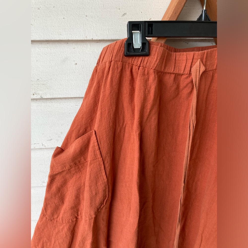 Rust Orange Bohemian A-Line Skirt with Pockets